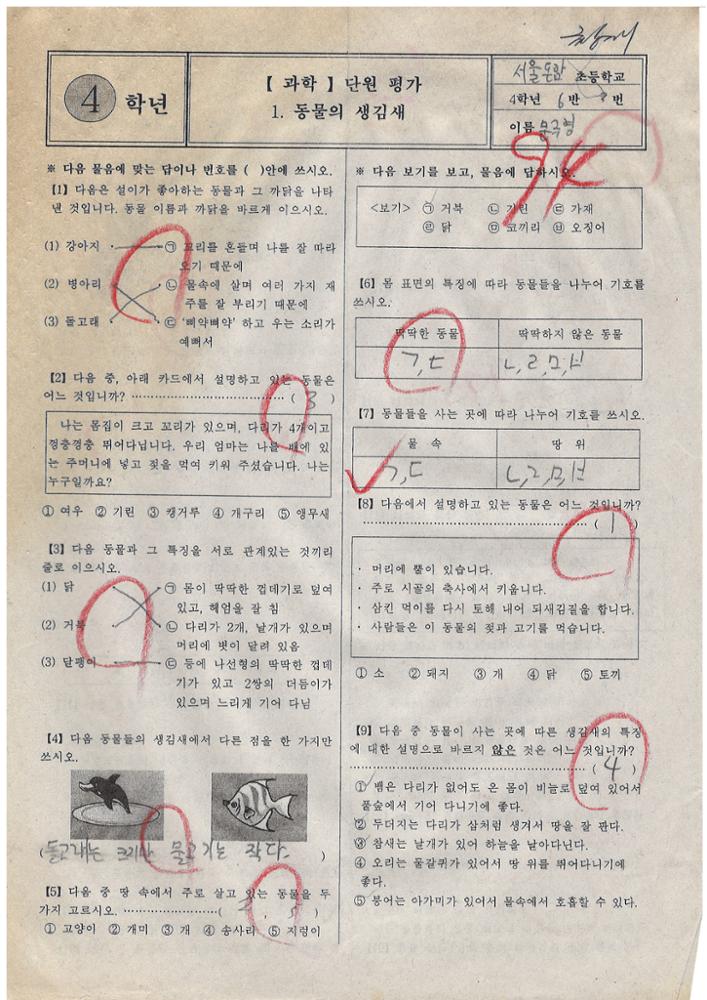 제3회 성북구 민간기록물 수집 공모전_2009년 돈암초 4학년 시험지(18)