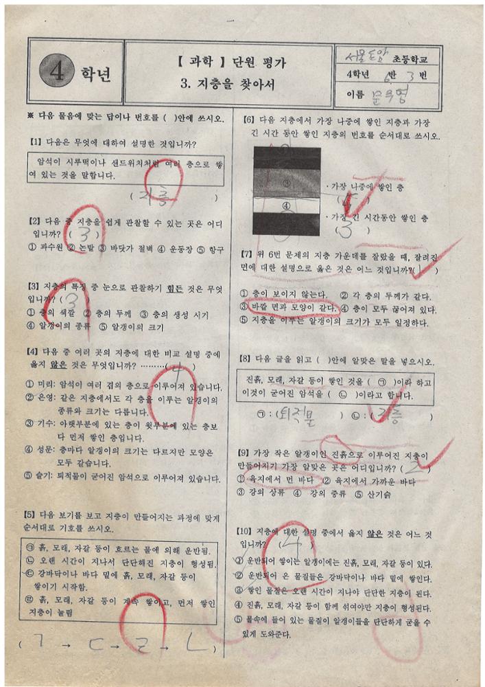 제3회 성북구 민간기록물 수집 공모전_2009년 돈암초 4학년 시험지(14)