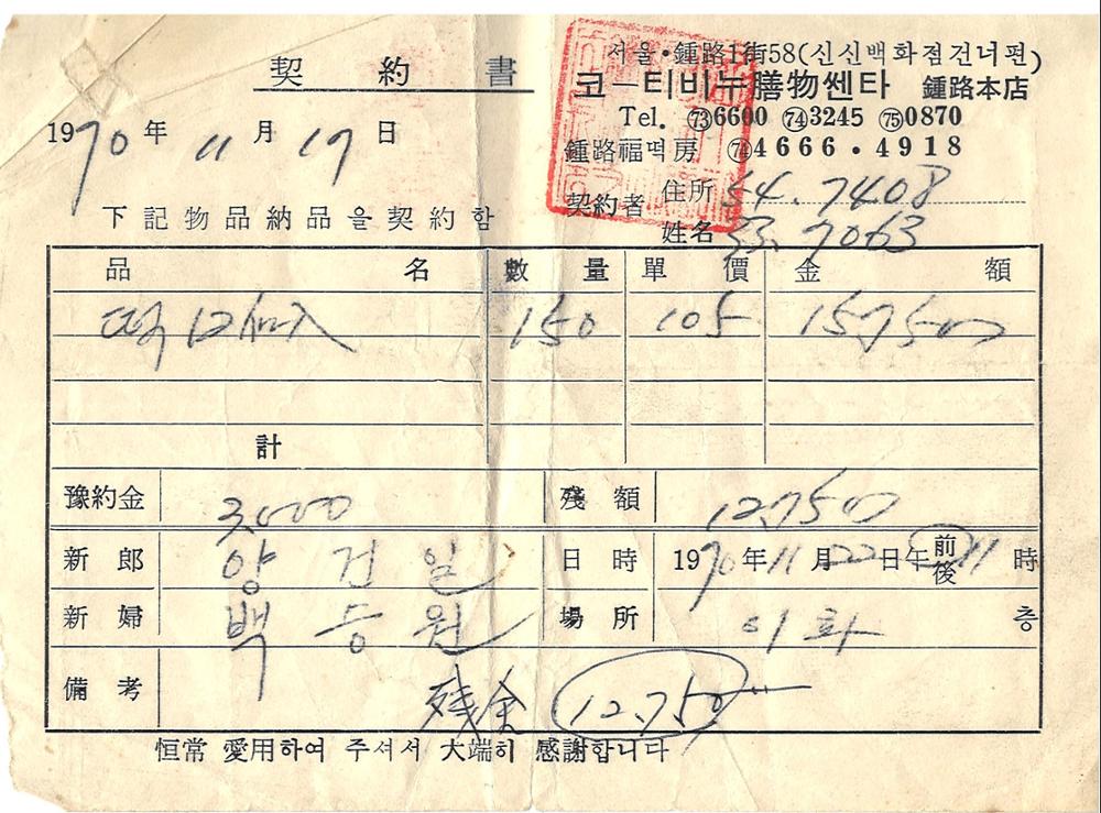 제3회 성북구 민간기록물 수집 공모전_결혼식 떡 납품 계약서